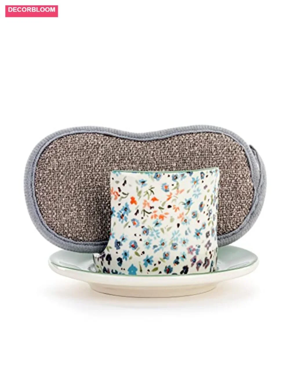 Watercolor Floral Stoneware Soap Dish with Sponge Kitchen Accessory